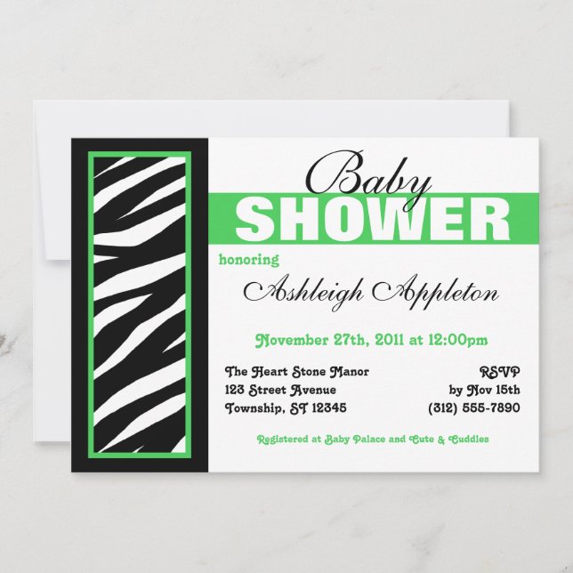 Invitaciones de ducha de bebé verde en el lado de  (Anverso)