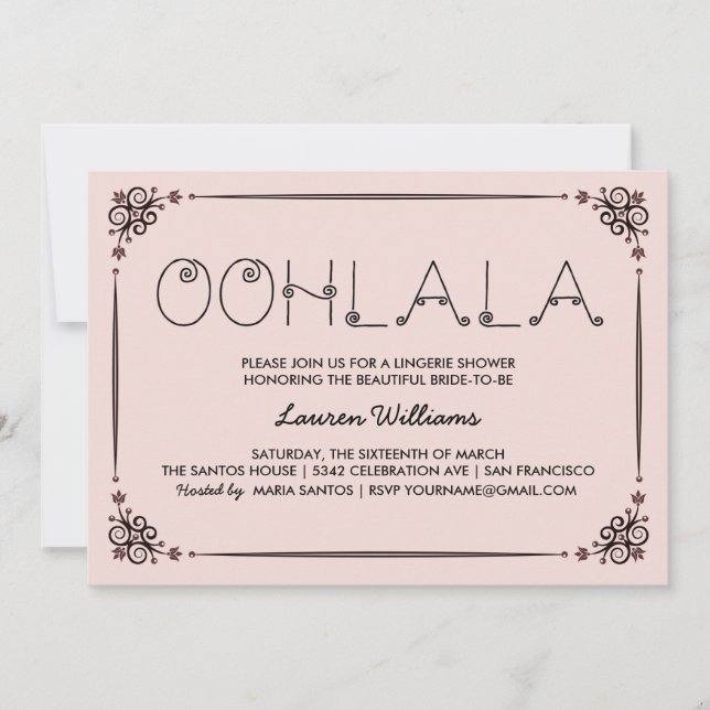 Invitaciones de ducha de lencería rosada veintage  (Anverso)