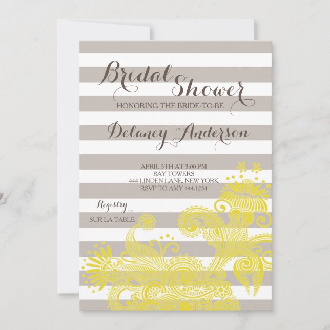 Invitaciones de ducha de novia con rayas florales  (Anverso)