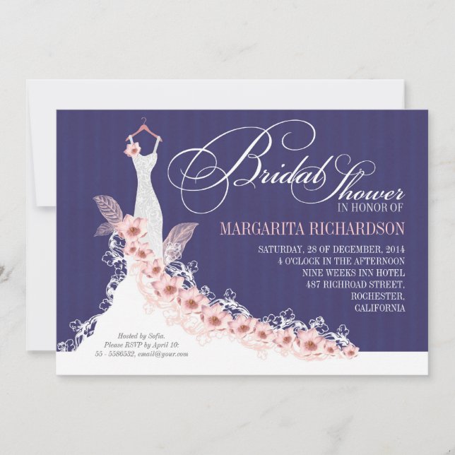 invitaciones de ducha de novia con vestido boda (Anverso)