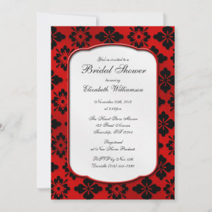 Invitaciones de ducha de novia de damasco rojo vin