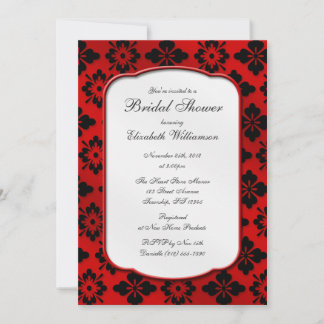 Invitaciones de ducha de novia de damasco rojo vin