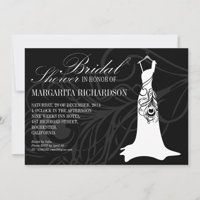 invitaciones de ducha de novia negra con vestido b (Anverso)
