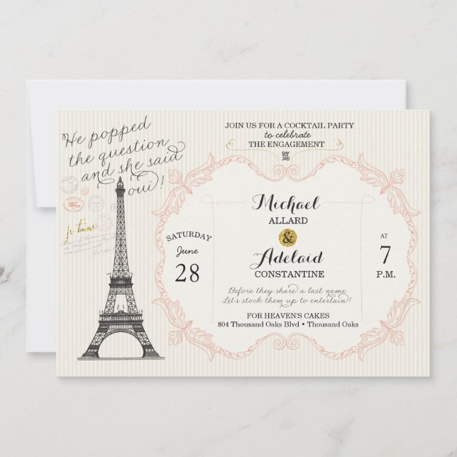Invitaciones de ducha de novias francesas vintage (Anverso)