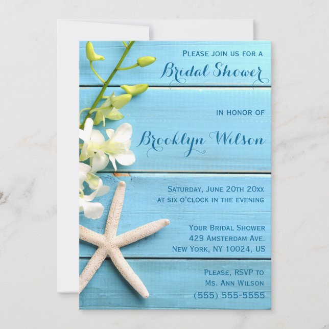 Invitaciones De Ducha De Novias Starfish Con Orquí (Anverso)