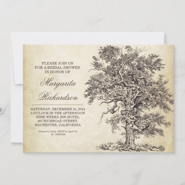 invitaciones de duchas de novias antiguas de árbol (Anverso)
