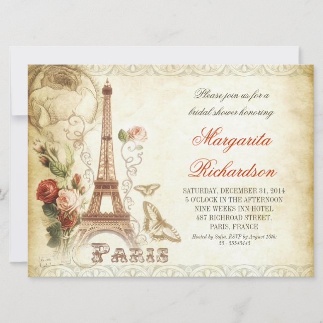 invitaciones de duchas de novias vintage PARIS sha (Anverso)