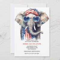 Invitaciones De Elefante Patriótico El 4 De Julio