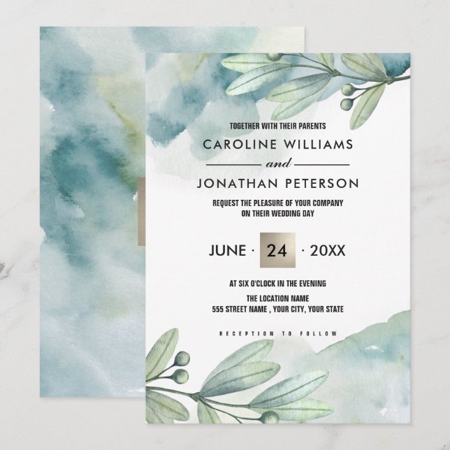 Invitaciones de encargo de la boda de la acuarela (Anverso / Reverso)