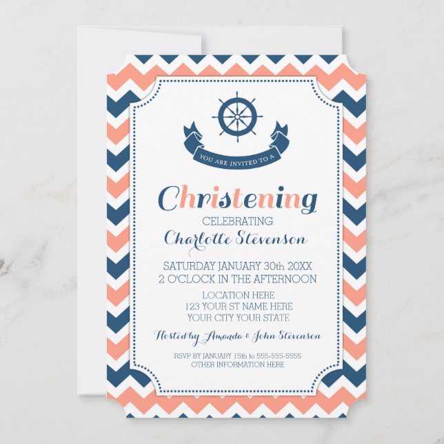 Invitaciones de encargo náuticas azules coralinas (Reverso)