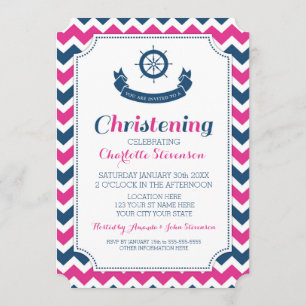 Invitaciones de encargo náuticas azules rosadas