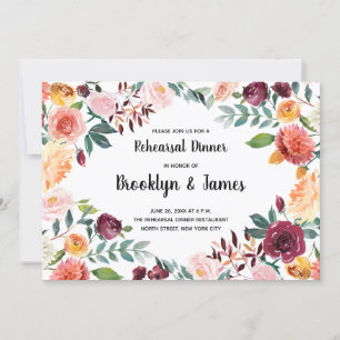 Invitaciones de ensayo de boda con hermosas flores