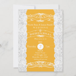 Invitaciones de ensayo de boda de encaje amarillo 