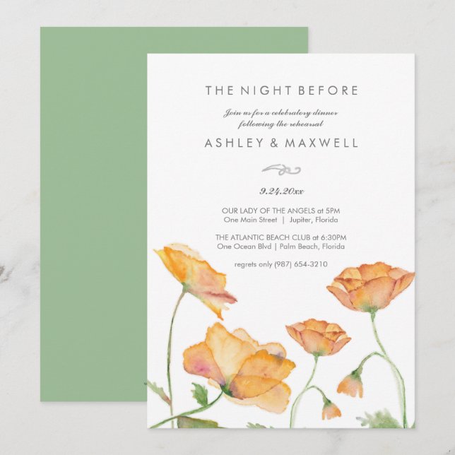 Invitaciones de ensayo Flores de Naranja de acuare (Anverso / Reverso)