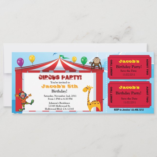 Invitaciones de Entrada de Cumpleaños del Circo pa (Anverso)