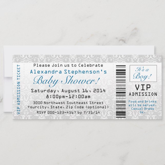 Invitaciones de entradas de Baby Shower, chico (Anverso)