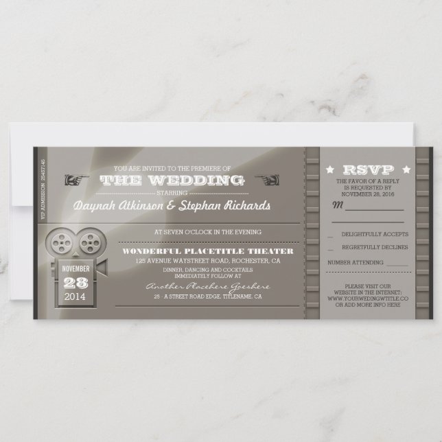 Invitaciones de entradas de Boda de películas Prem (Anverso)