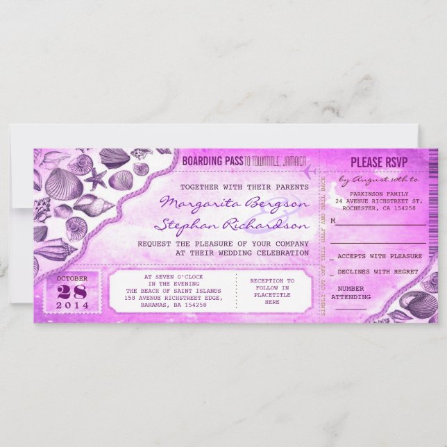 invitaciones de entradas de bodas de destino náuti (Anverso)