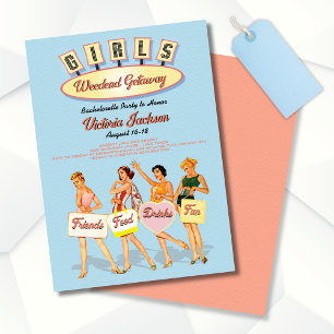 Invitaciones de equipaje de noche para chicas retr