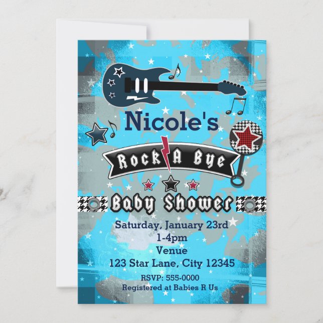 Invitaciones de estrella para baby shower Rock A B (Anverso)