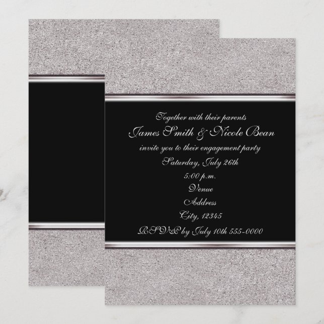 Invitaciones de evento elegantes de plata brillant (Anverso / Reverso)