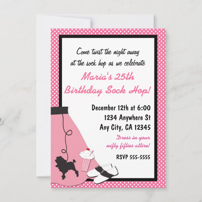Invitaciones de falda de poodle de Sock Hop de los (Anverso)
