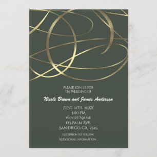 Invitaciones de falso foil verde y dorado del ejér