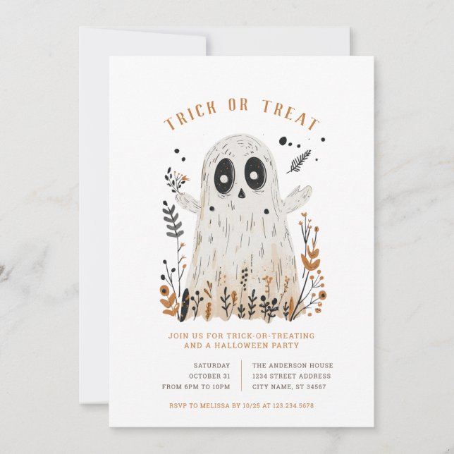 Invitaciones de Fantasma de Halloween para Truco o (Anverso)