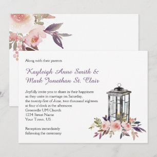 Invitaciones de farol de hierro rústico y flores