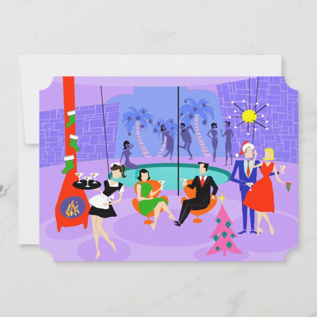 Invitaciones de Fiesta a Navidades tropicales retr (Anverso)