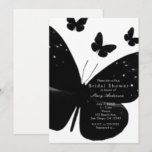 Invitaciones de fiesta blancas con mariposas negra