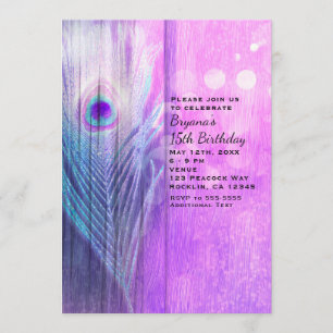 Invitaciones de fiesta boho de pluma de pavo real 