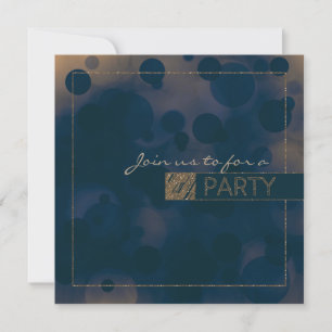 Invitaciones de fiesta Bokeh Glam azul y dorado