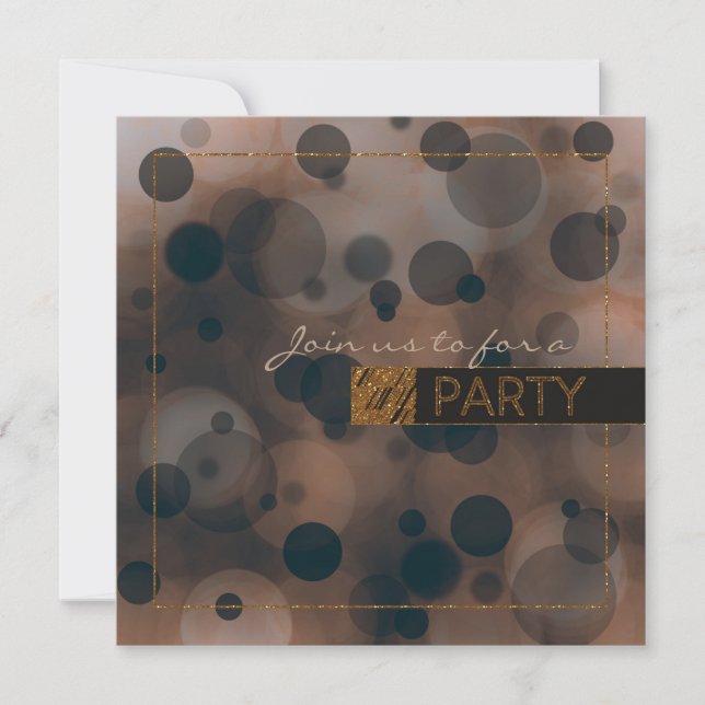 Invitaciones de fiesta Bokeh Glam marrón beige y d (Anverso)