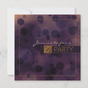 Invitaciones de fiesta Bokeh Glam púrpura y dorado