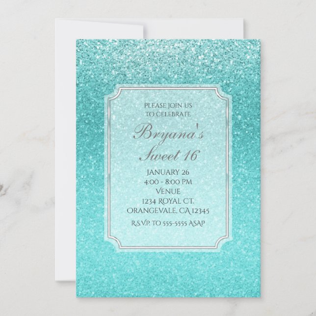 Invitaciones de fiesta con brillo azul marino acuá (Anverso)