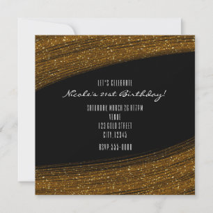 Invitaciones de fiesta con brillo dorado y negro