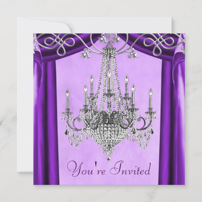 Invitaciones de fiesta con candelabro morado de la (Anverso)