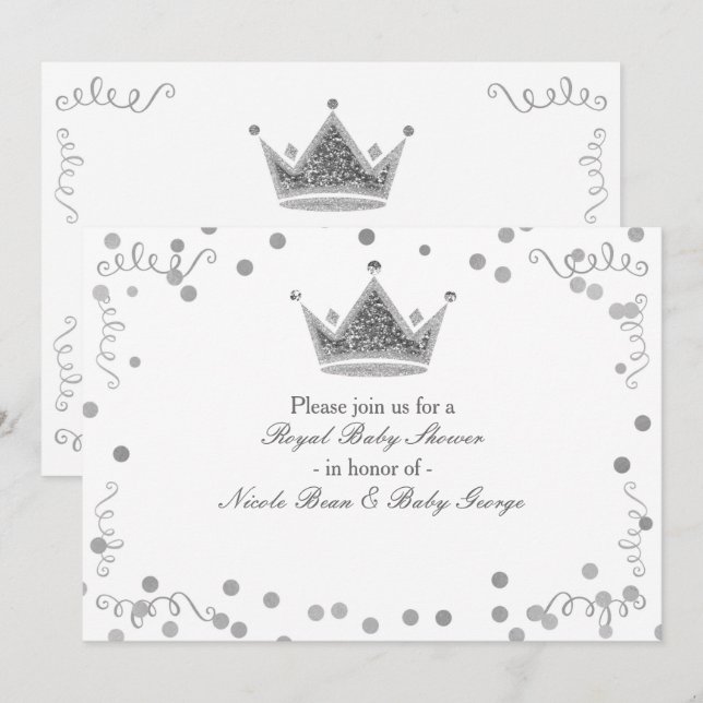 Invitaciones de fiesta con Corona Real de Plata y  (Anverso / Reverso)