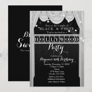Invitaciones de fiesta con cortinas de HOLLYWOOD e