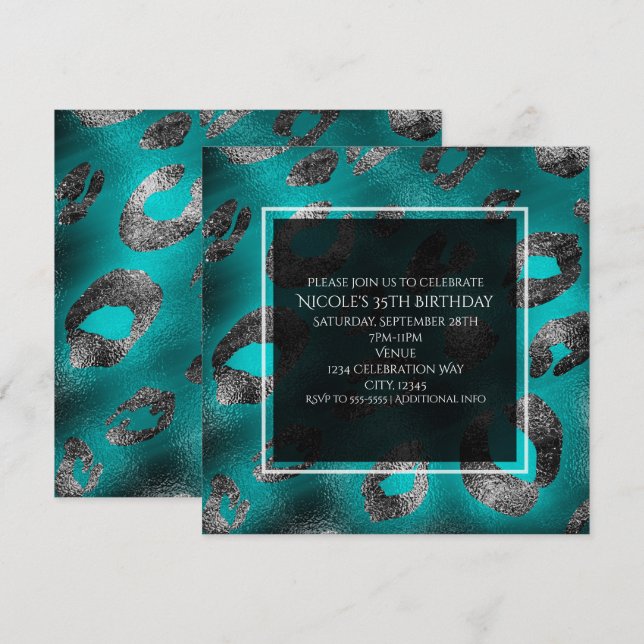 Invitaciones de fiesta con estampado de leopardo v (Anverso / Reverso)