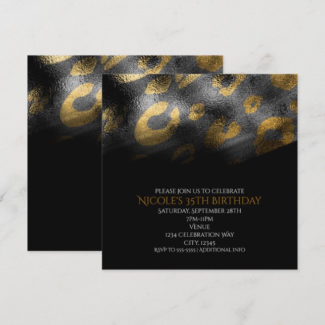 Invitaciones de fiesta con estampado de leopardo y (Anverso / Reverso)