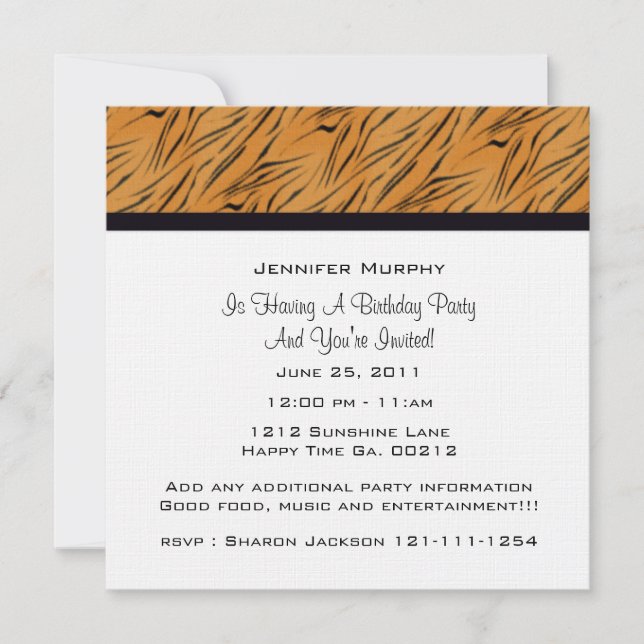 Invitaciones de fiesta con estampado de tigre (Anverso)