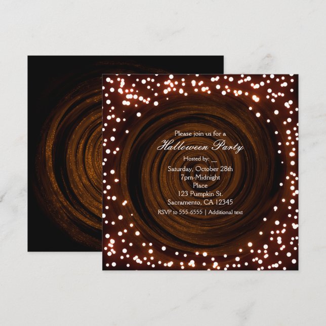 Invitaciones de fiesta con luces de Halloween negr (Anverso / Reverso)