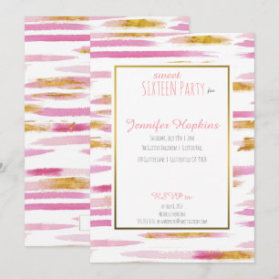 Invitaciones de fiesta con rayas de pintura rosa y