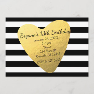 Invitaciones de fiesta con rayas negras y blancas 