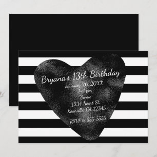 Invitaciones de fiesta con rayas negras y blancas 