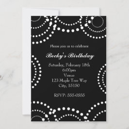Invitaciones de fiesta con remolino de puntos negr