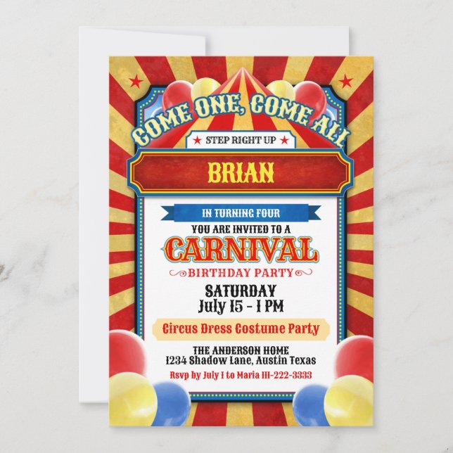 Invitaciones de fiesta con tema de circo lindas y  (Anverso)