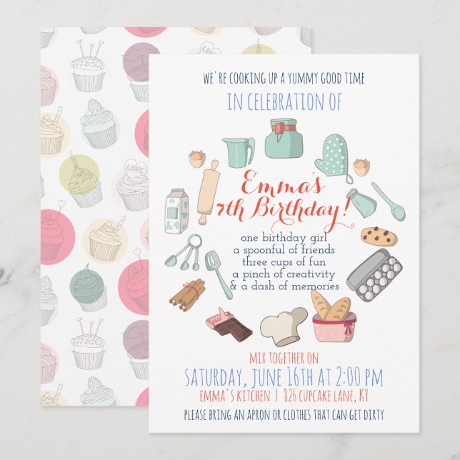 Invitaciones de fiesta con tema de repostería (Anverso / Reverso)